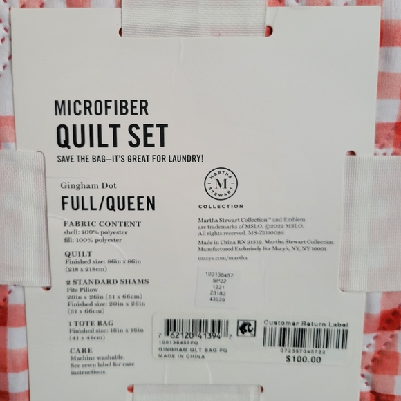 Martha Stewart Essentials Gingham reversible Full/Queen Quilt 4Pc & Tote Bag Set - Picture 5 of 7